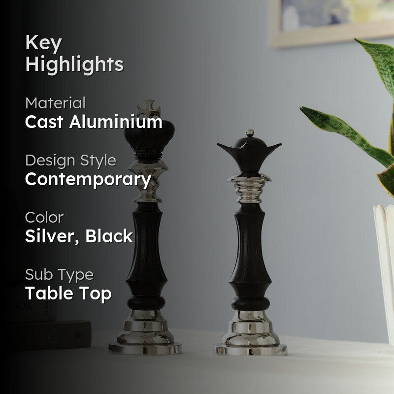 Maison King and Queen Decorative Showpiece (Silver,black) - Set Of Two media 2