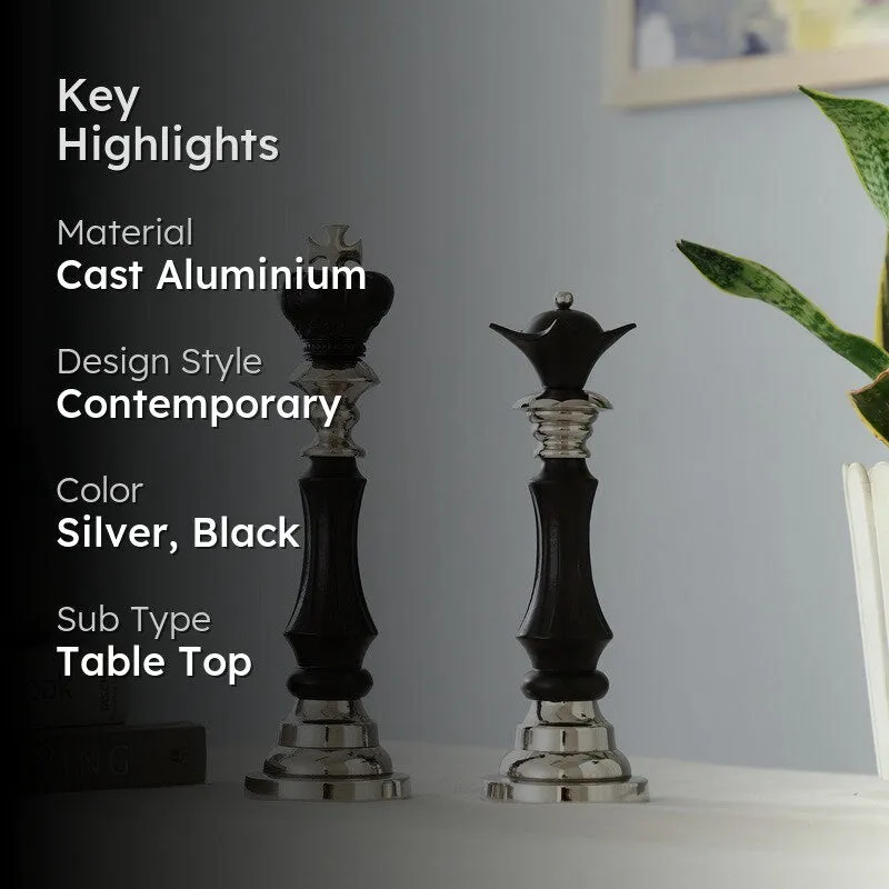 Maison King and Queen Decorative Showpiece (Silver,black) - Set Of Two media 2