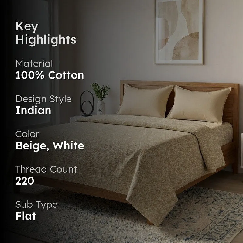 Artisan Hue Cotton Bedsheet (Beige) - 220 TC media 2