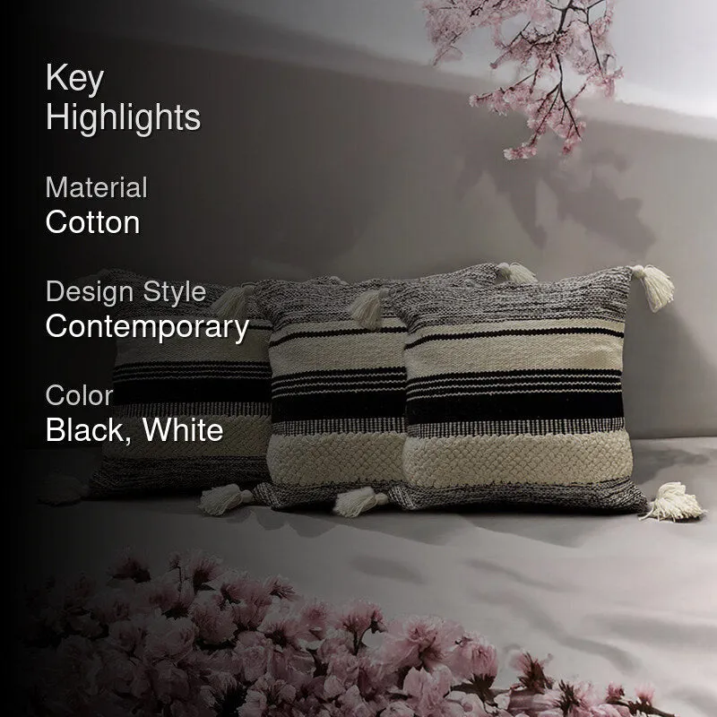 Striped Plush Tufted Cushion Cover ((Black & White)) - Set Of Three media 2