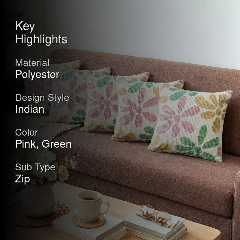 FloralGrace Cushion Cover (Pink, Mustard) - Set Of Five media 2