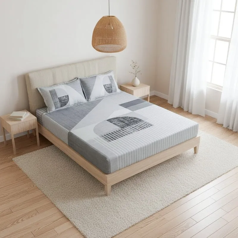 Idris Abstract Cotton Bedsheet (Grey) - 200 TC media 1