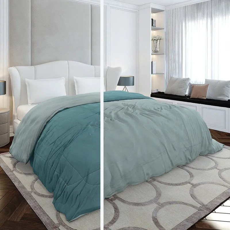 Monte Carlo Softelle Solid Polyester Reversible Comforter (Green & Grey) - 110 GSM media 3