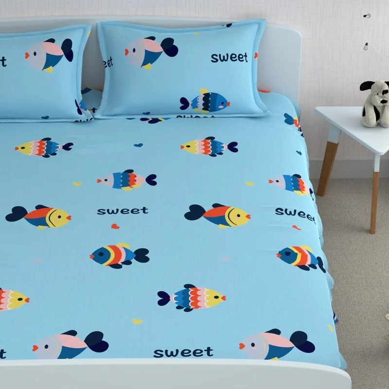 Fishes Around Printed Microfiber Bedsheet - 180 GSM media 4