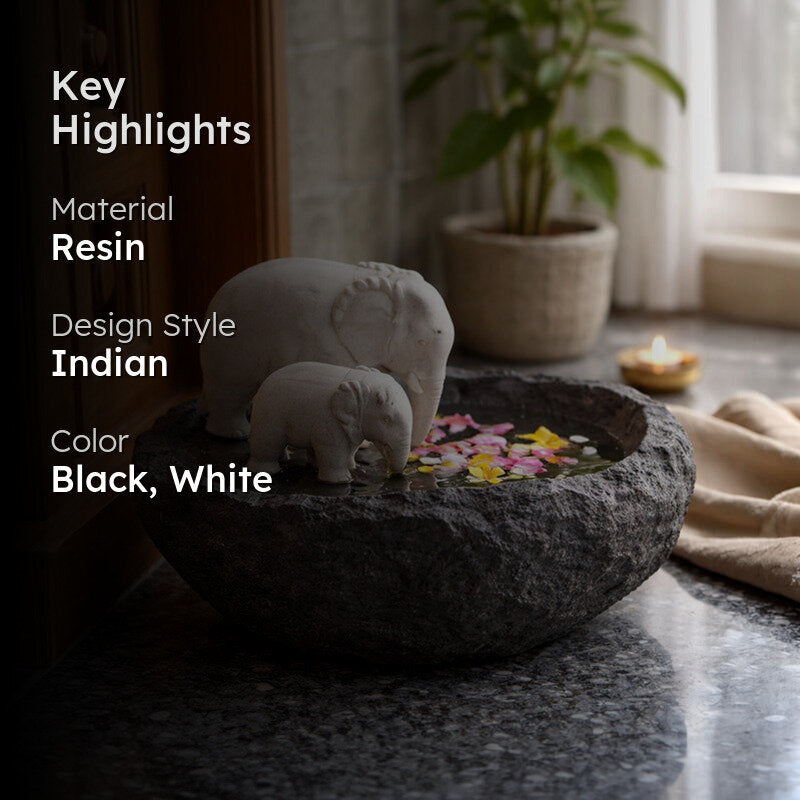Hathi Stone Finish Round Resin Urli media 2