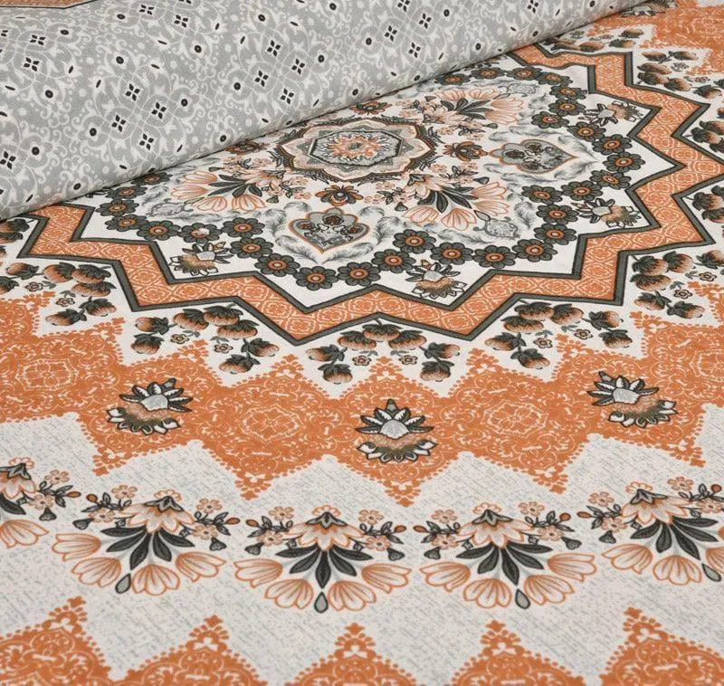 Sudrisha Ethnic Cotton Bedsheet (Orange) - 160 TC media 5