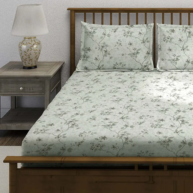 Closer view of the floral bedsheet spread with matching pillow covers
