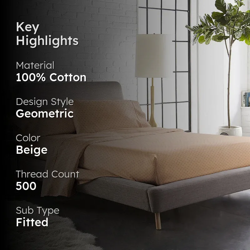Swiss Dot Fitted Cotton Bedsheet (Almond) - 500 TC media 2