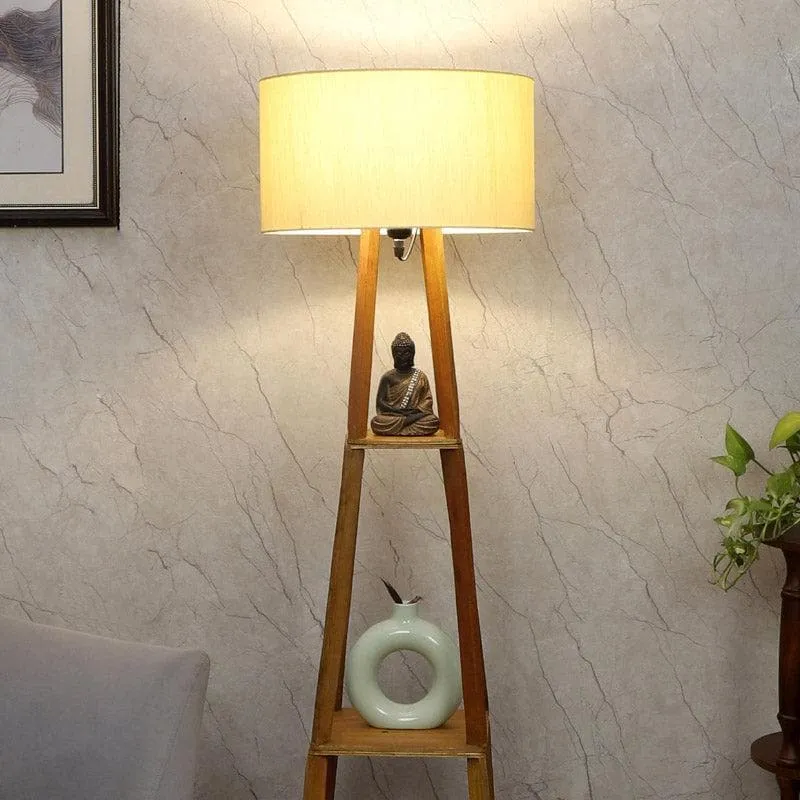 Blace Netima Wooden Floor Lamp With Shelf- Beige media 1