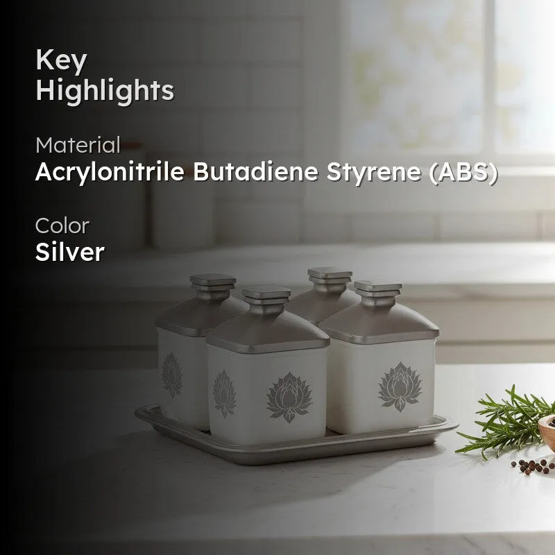 Spice Aura Air Tight Condiment Jars (Silver /500 mL Each) - Five Piece Set media 2