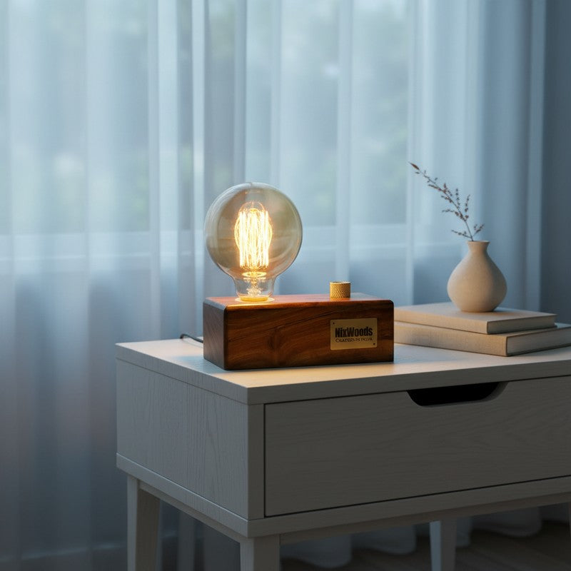 Edison Bulb Rose Wood Table Lamp - Brown media 5
