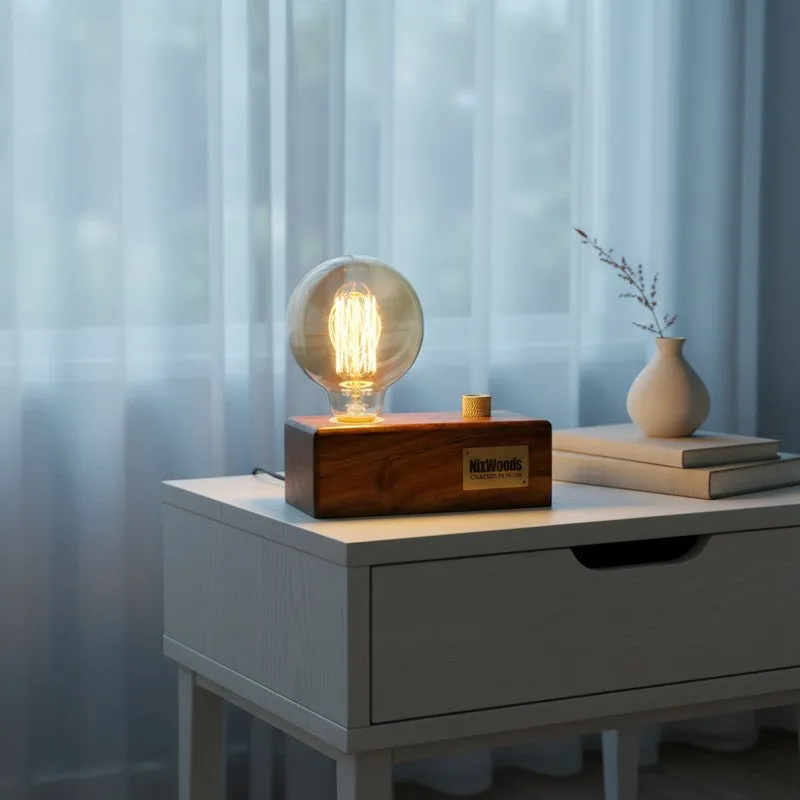 Edison Bulb Rose Wood Table Lamp - Brown media 5