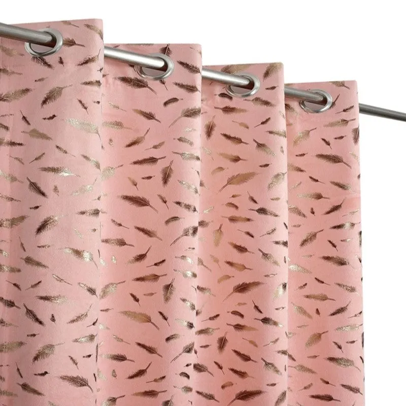 Glow Mist Printed Velvet Curtain - Pink,Gold media 3