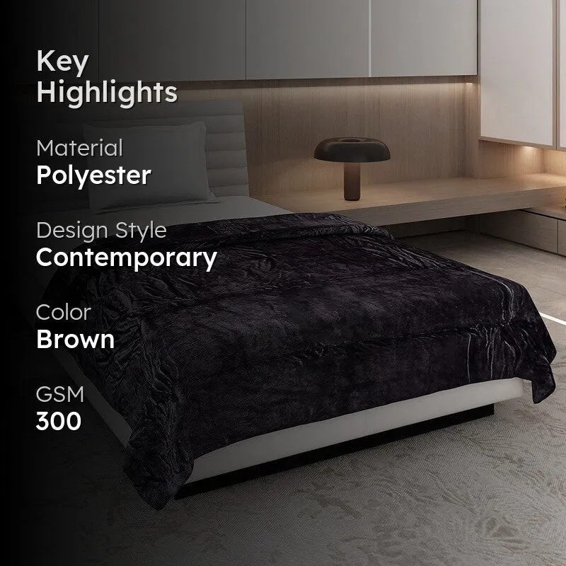 Monte Carlo Luxora Solid Polyester Blanket (Dark Brown) - 300 GSM media 2