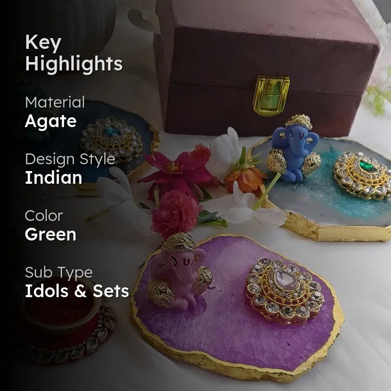 Ganpathi Festive Agate Showpiece - Green media 2