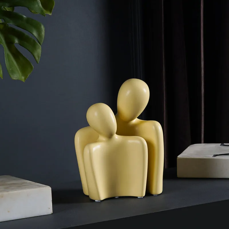 Dual Embrace Abstract Painted Resin Showpiece (Yellow) - Set Of Two media 3