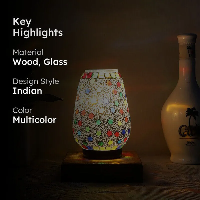 Feriona Glass Table Lamp With Wooden Base - Multicolor media 2