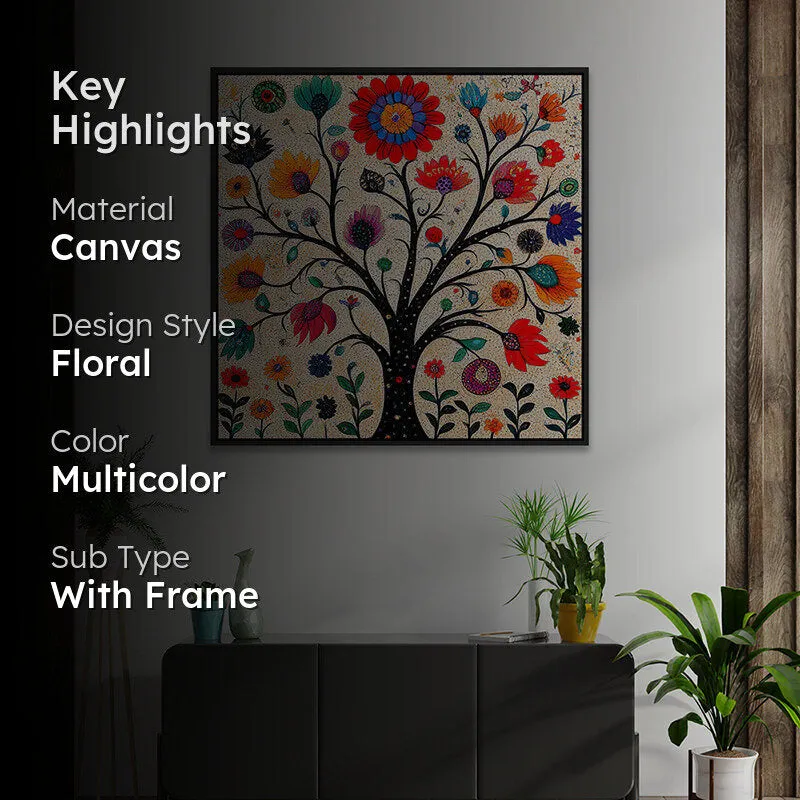 Floral Psych Canvas Wall Painting With Frame - Black media 2