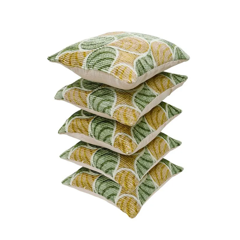 PetalPrism Cushion Cover (Green, Yellow) - Set Of Five media 5