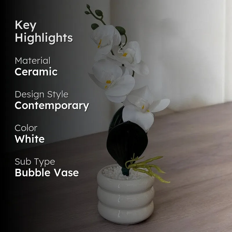 Espiral Orchid Ceramic Vase with flower - White media 2