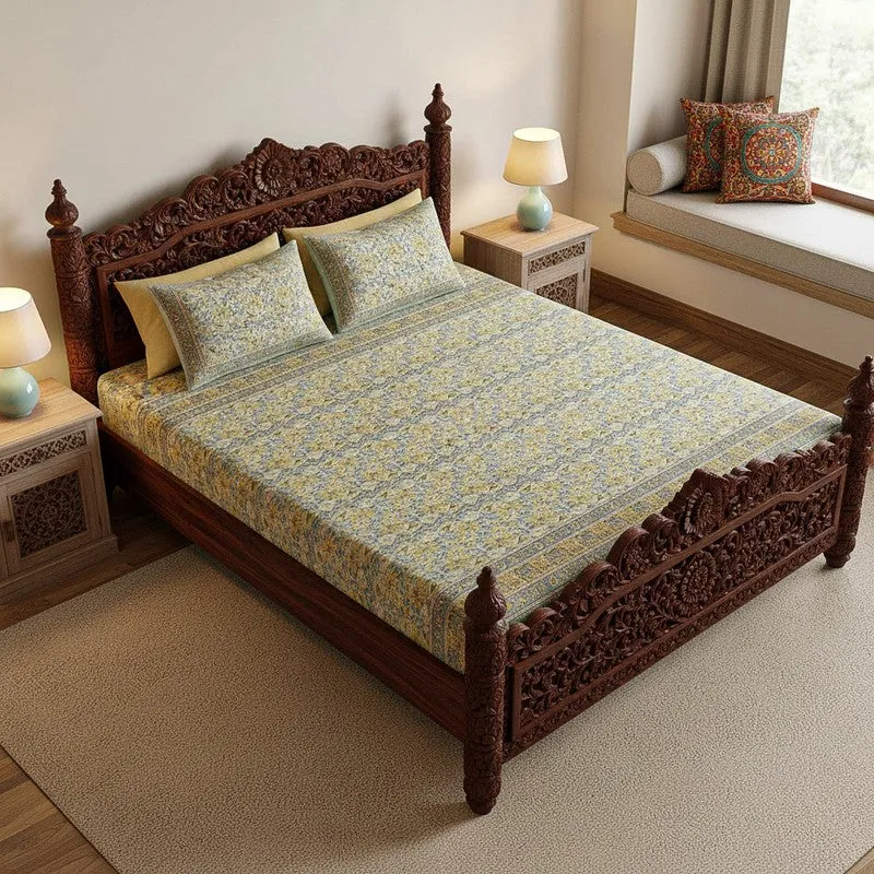 Aayushi Cotton Bedsheet (Yellow, Grey) - 180 TC media 1