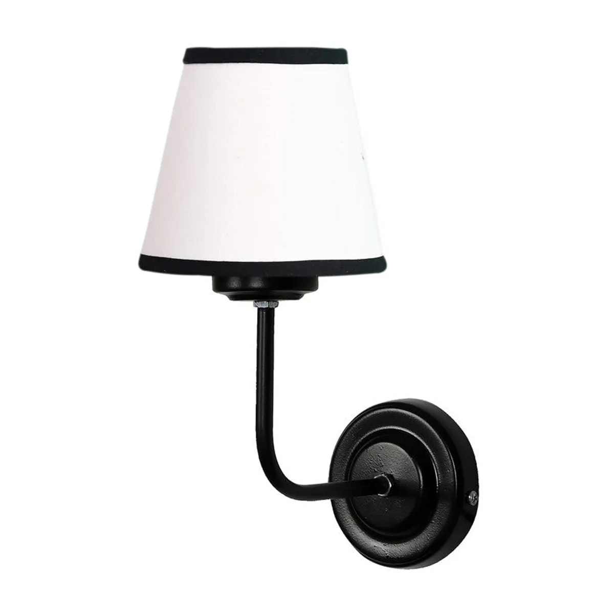Side angled view of black and white wall lamp on plain background
