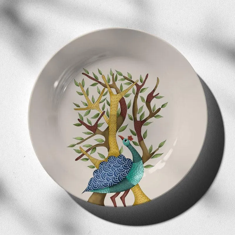 Peacock Gond Art Wall Plate media 3