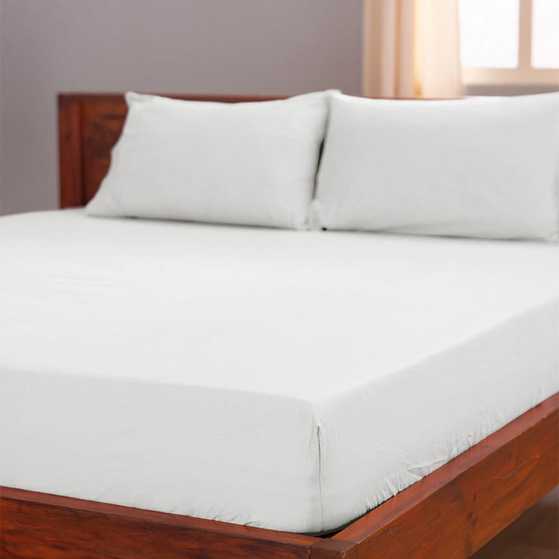 Maison Solid Cotton Bedsheet (White) - 400 TC media 10