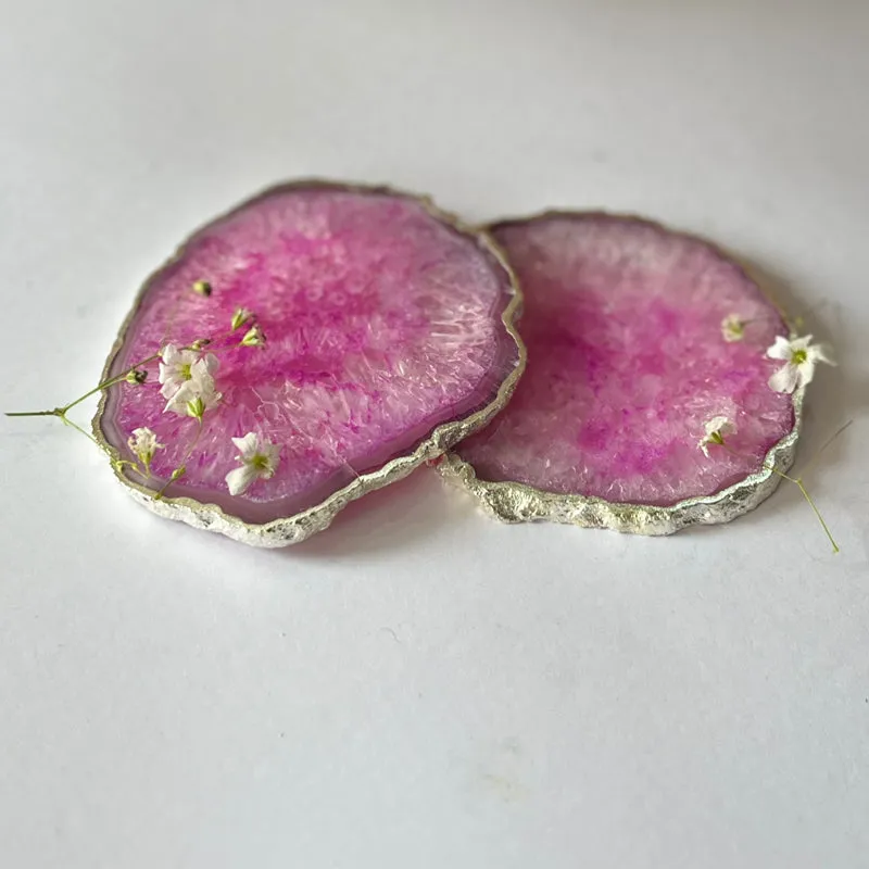 Byrona Handcrafted Crystal Agate Coaster (Pink) - Set Of Two media 1