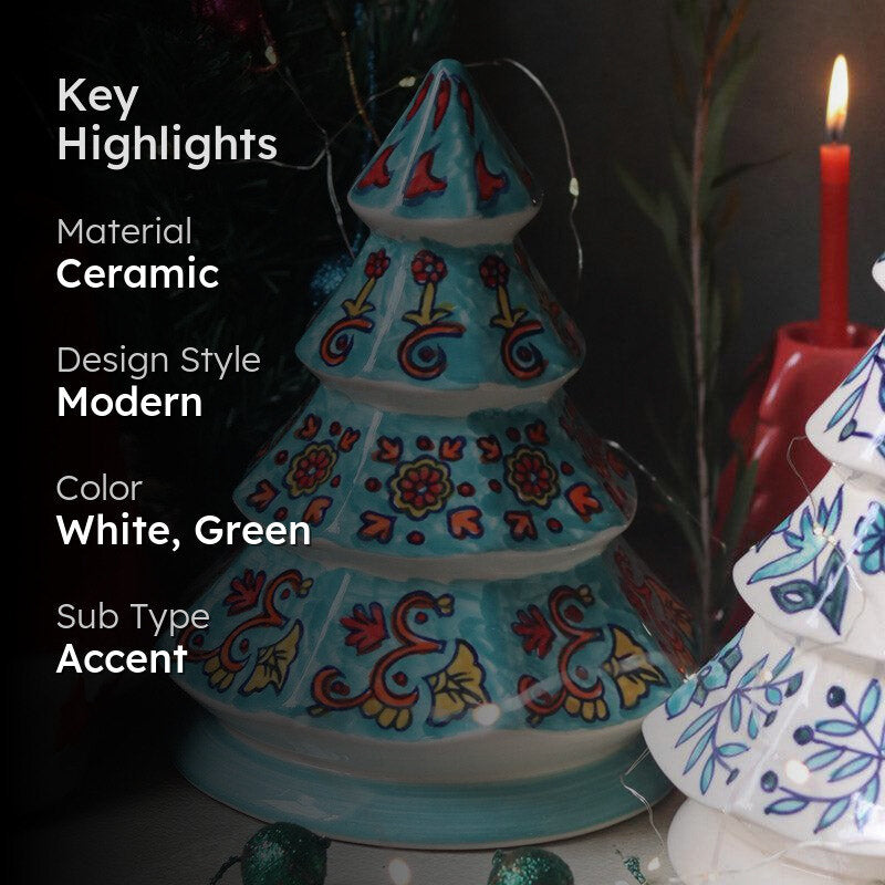 Decorative Christmas Tree Showpiece (White & Teal) - Set Of Two media 2
