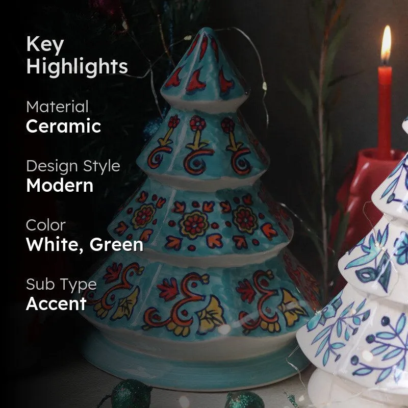 Decorative Christmas Tree Showpiece (White & Teal) - Set Of Two media 2