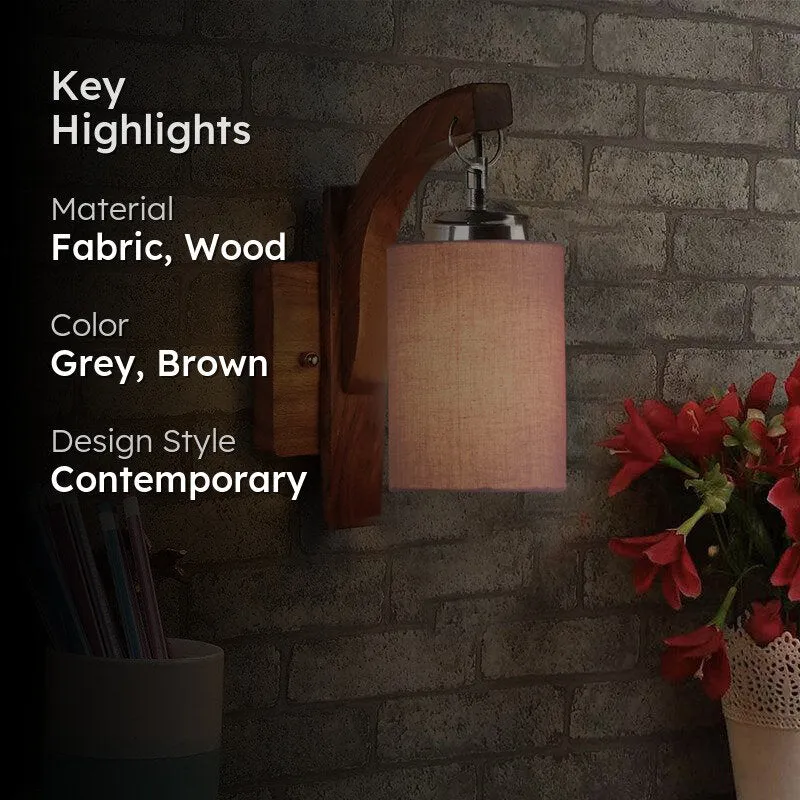Forma Cylindrical Fabric & Wooden Wall Lamp - Grey media 2
