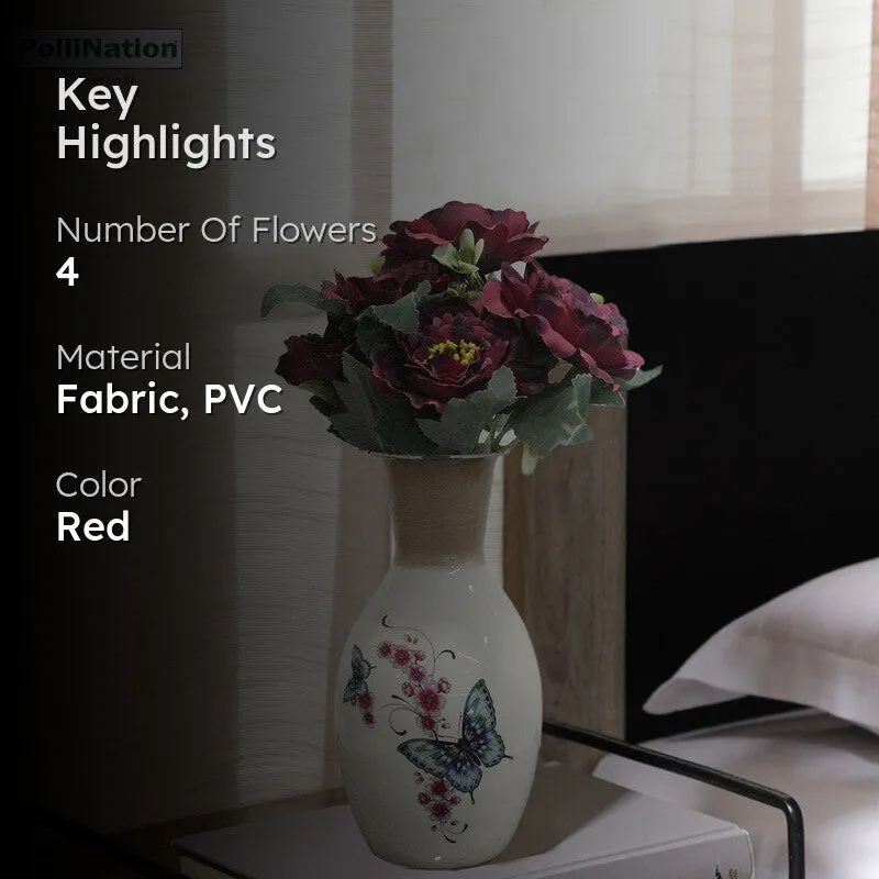 Elegant Artificial Peony Flower Bunch - Maroon media 2
