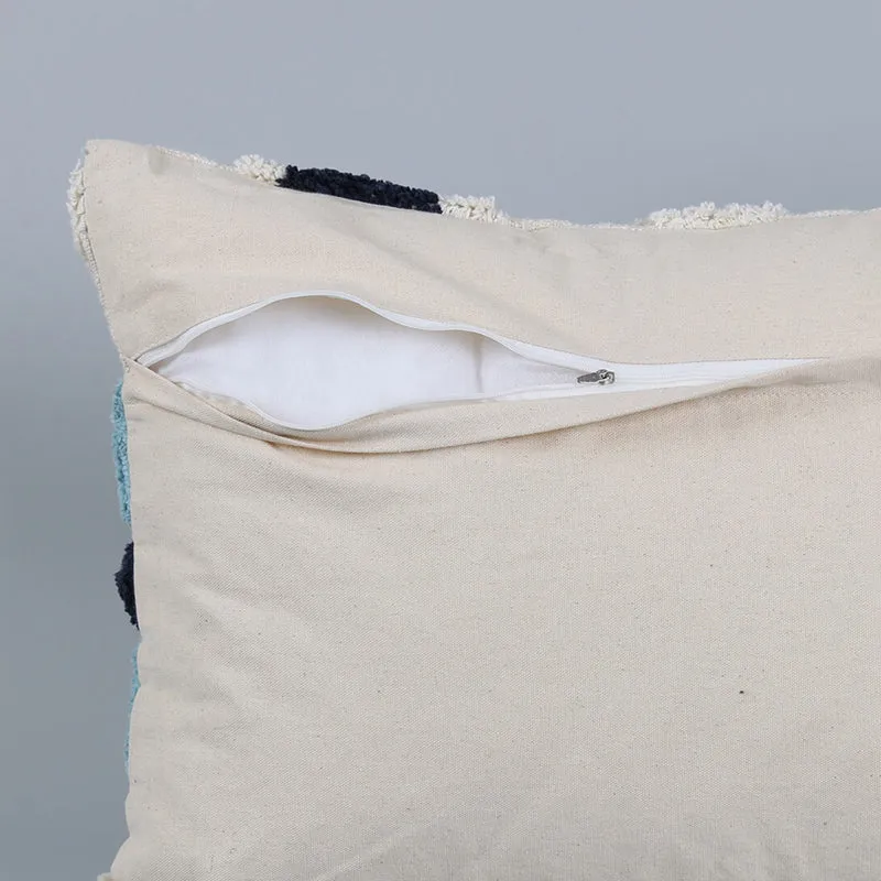 India Circus Terra Spades Tufted Cotton Cushion Cover (White & Blue) - Set Of Two media 6