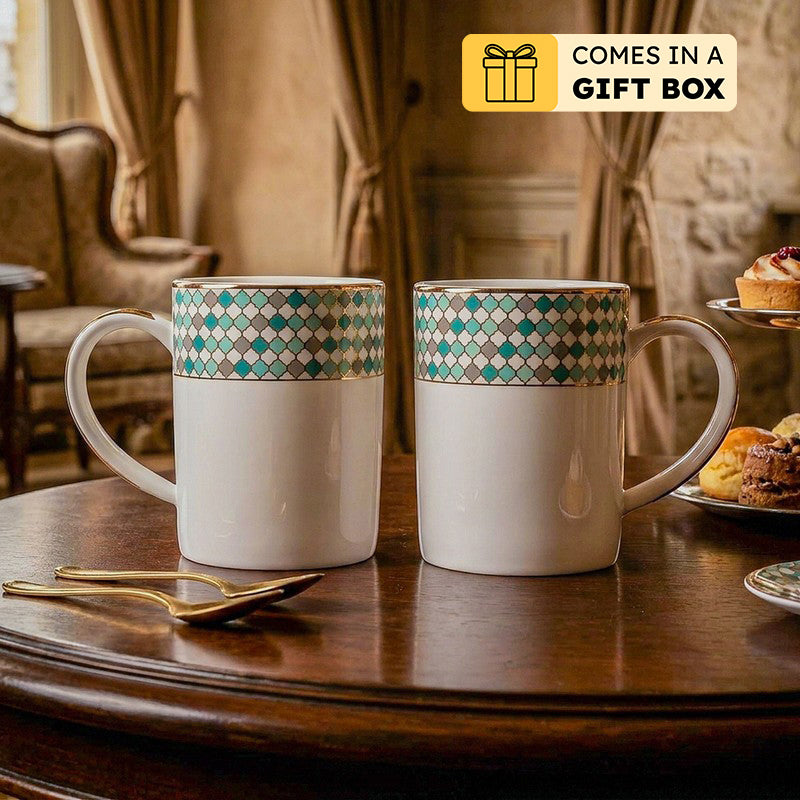 Christolite 24k Gold Brushed Porcelain Coffee Mug (300 mL) - Two Piece Set