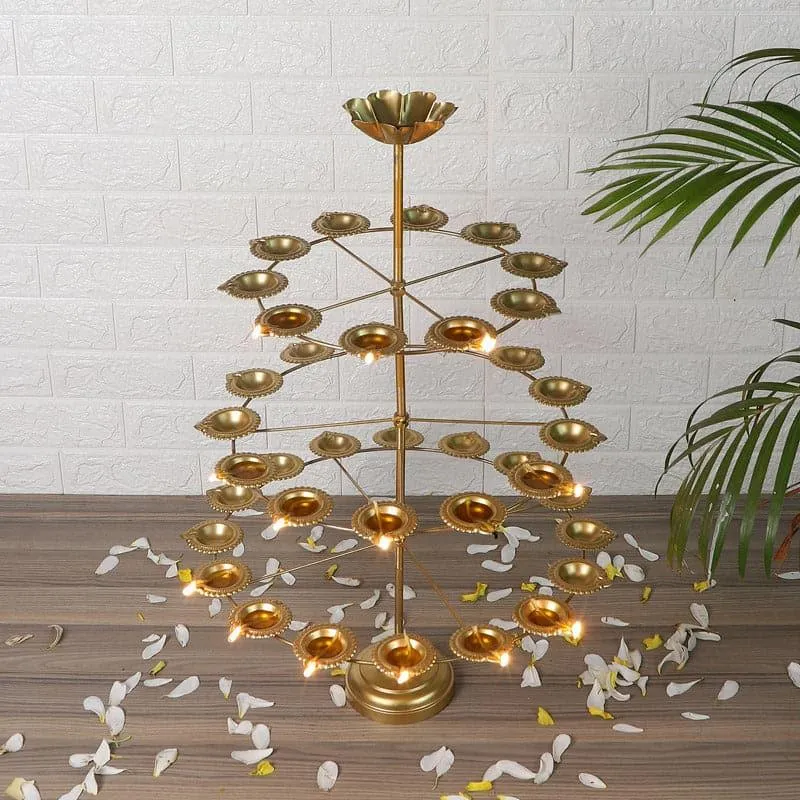 Taruna Iron Diya Stand - Gold media 1