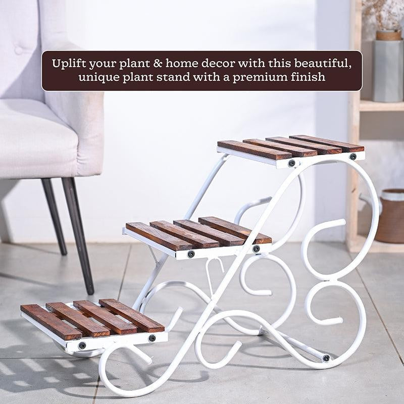 Bramble Perch Three Tier Metal Plant Stand - White & Brown media 7