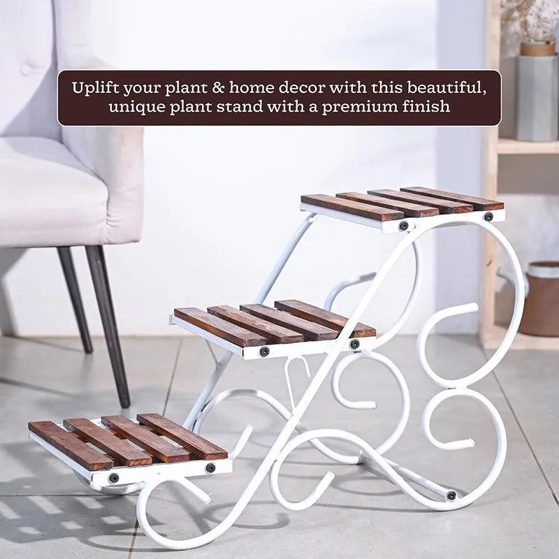 Bramble Perch Three Tier Metal Plant Stand - White & Brown media 7