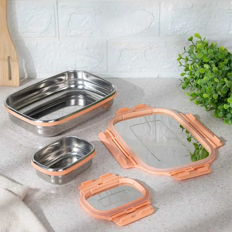 Viora Peach Stainless Steel Lunch Box (775/150 mL) - Two Piece Set media 3