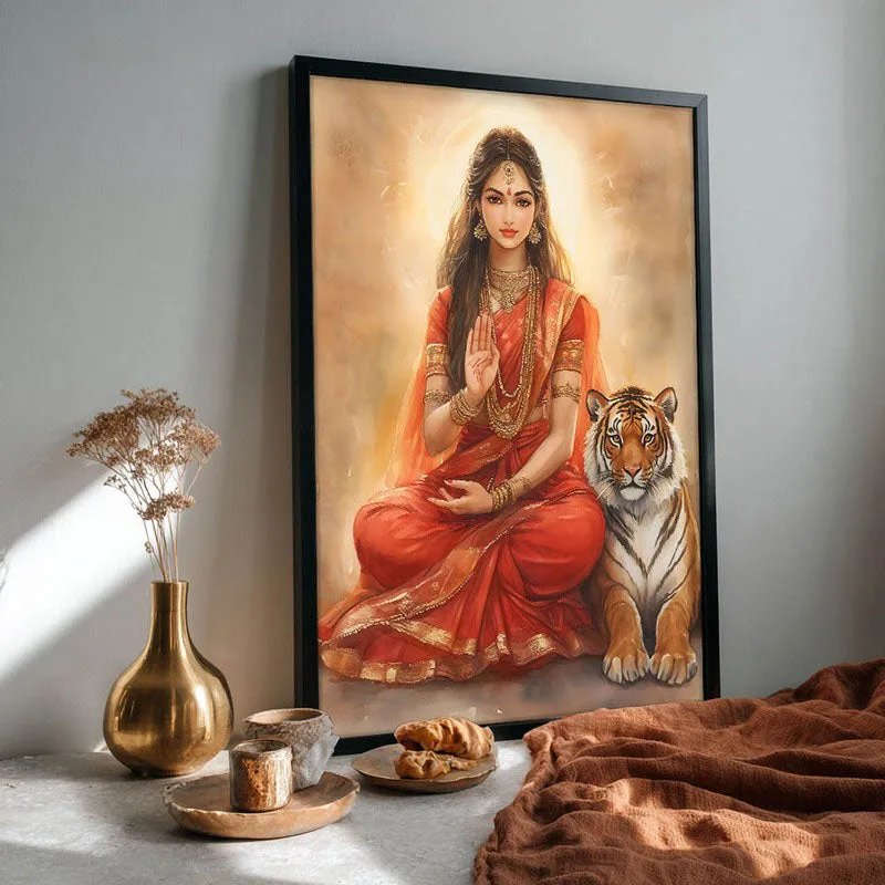 Nrithya Saraswati Spiritual Archival Paper Wall Painting With Frame - Black media 4