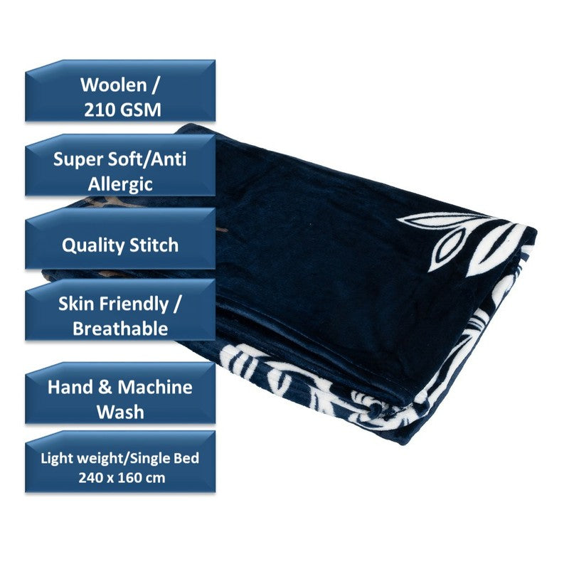 Nightbloom Floral Woolen Blanket (Blue) - 210 GSM media 6