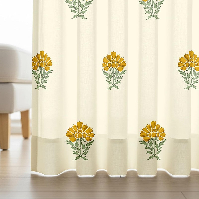 Urban Space Floral Block Multicolor Cotton Curtains - Set Of Two media 4