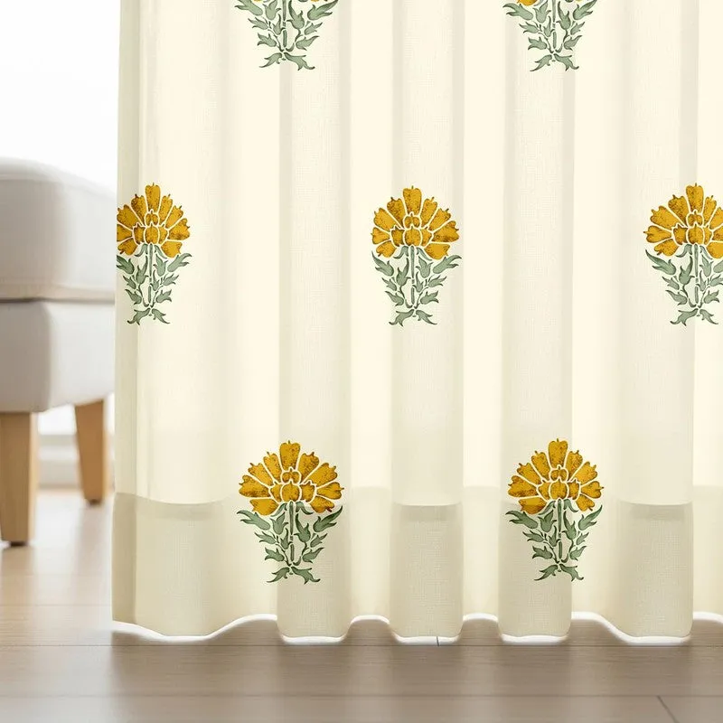 Urban Space Floral Block Multicolor Cotton Curtains - Set Of Two media 4