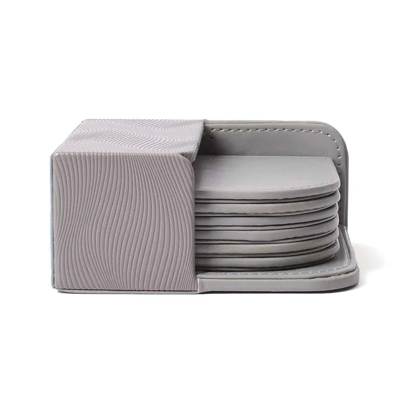 Veltrix Faux Leather Coaster (Grey) - Seven Piece Set media 7