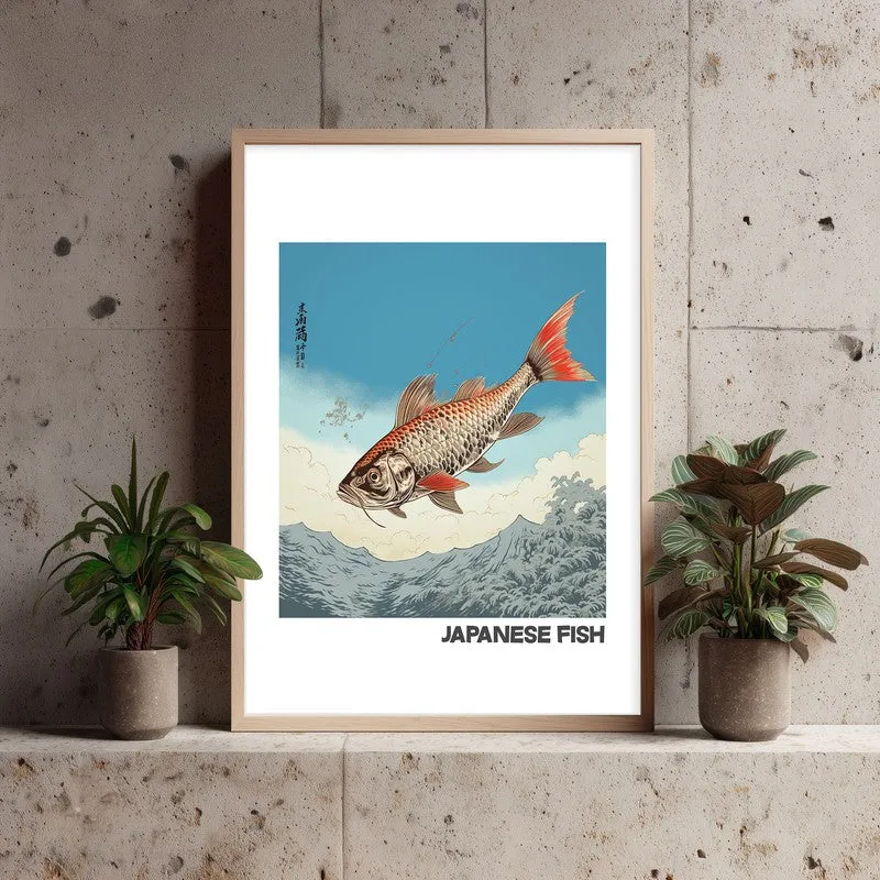Japanese Fish Archival Canvas Wall Art - Natural Brown Frame media 4