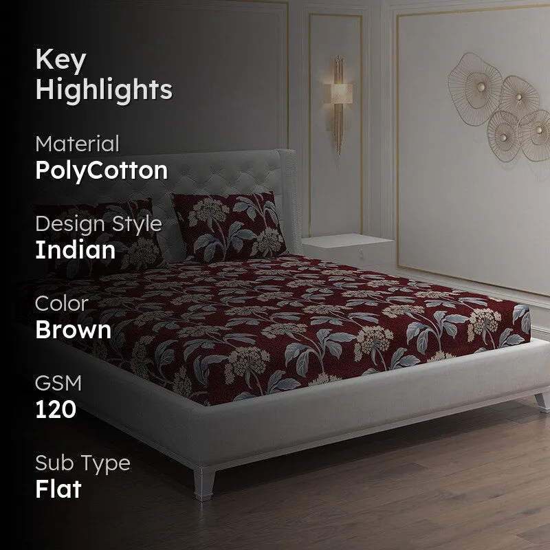 Monte Carlo Flow Garden Bedsheet (Brown) - 120 GSM media 2