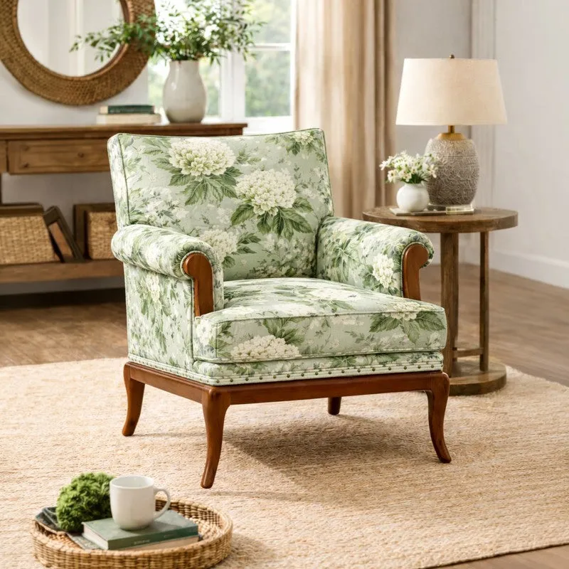 Yasumi Teak Wood & Velvet Upholstered Lounge Chair media 1