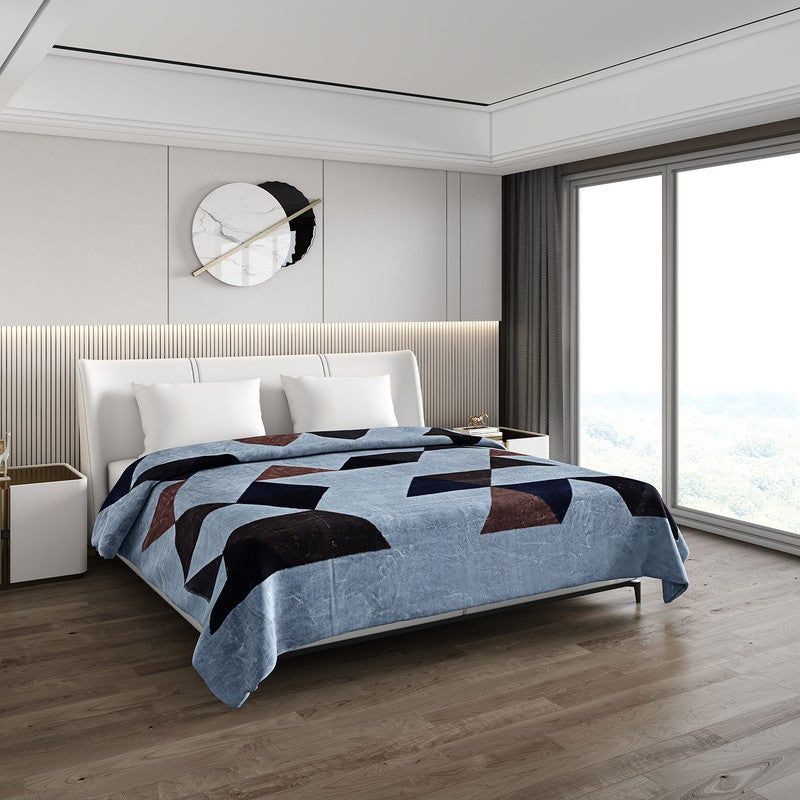 Monte Carlo Midnight Mosaic Blanket (Blue,Black) - 1000 GSM - Queen/Double