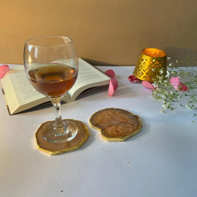 Celeste Handcrafted Crystal Agate Coaster (Brown) - Set Of Two media 3