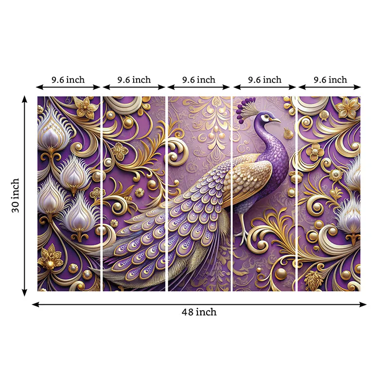 Purple Peacock Canvas Wall Art - Set Of Five media 9